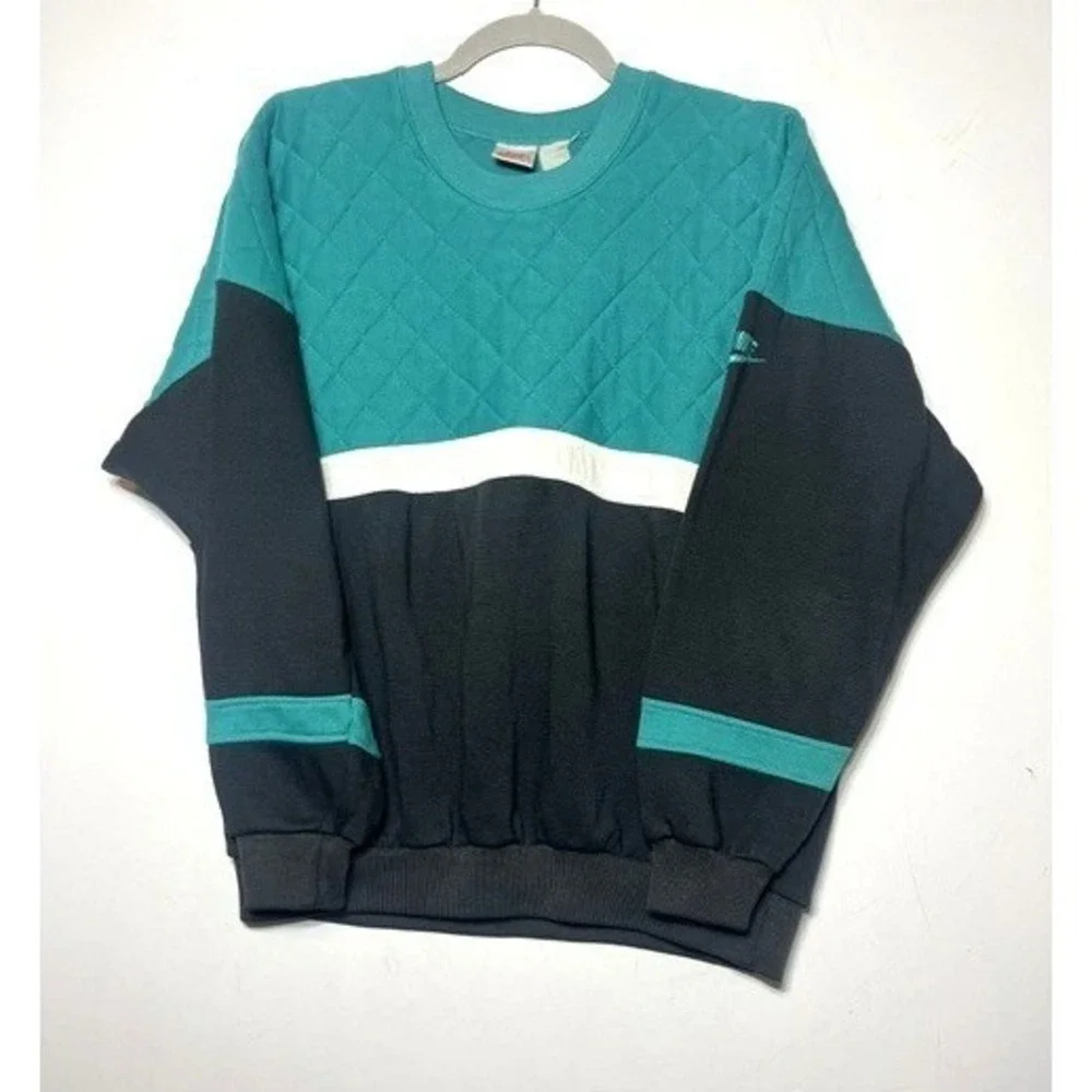 Rare Vintage Nike Quilted Crewneck Navy Green Sweatshirt Pullover Size Adult M
